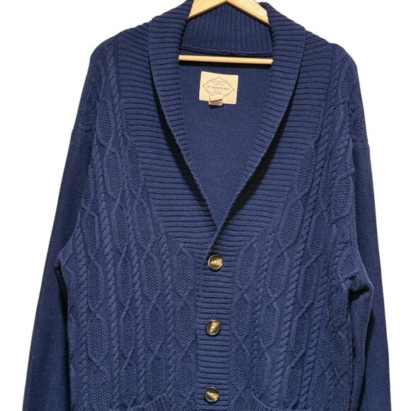 St Johns Bay Size XXL Blue Cable Knit Wool Blend Shawl Mens Cardigan Sweater - Picture 3 of 9